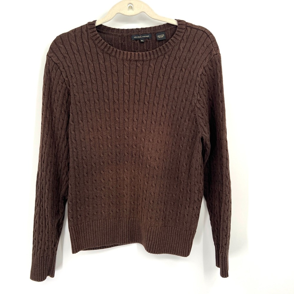 Jeanne Pierre cable knit sweater brown‎ Eclectic Grandpa Traditional Prep XL